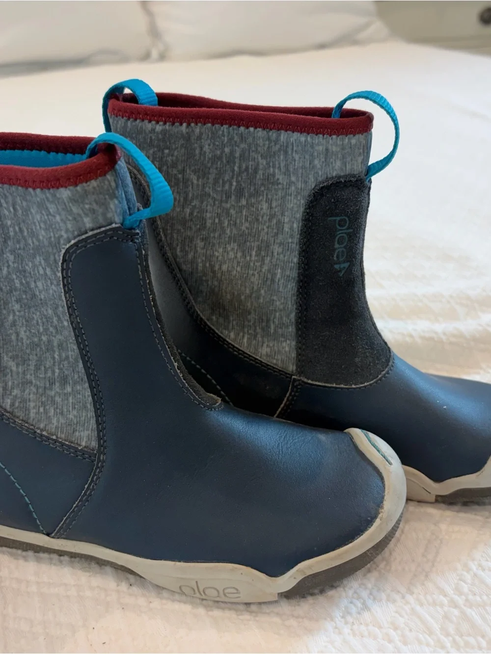 PLAE Landyn Navy and Gray Kids Boots with Teal Pull Tab